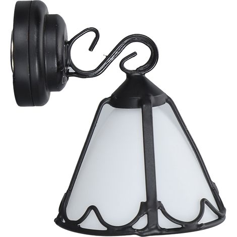 Lampe murale miniature LED en métal, échelle 1:12, pour maison de poupée. Abat-jour blanc, bordure noire, idéale pour la décoration. (1/5)