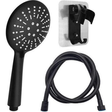Langray – Pommeau de douche noir 120mm – Douchette à main 3 jets – Tuyau 1,5 m – Économie d'eau – Installation facile sans outils