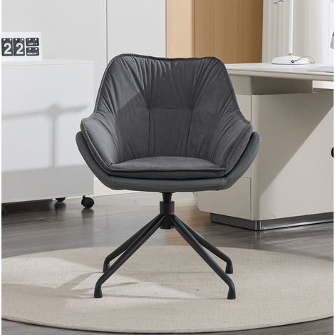 Silla de oficina giratoria de cuero sintético, asiento ancho ergonómico, base metálica, gris (1/5)