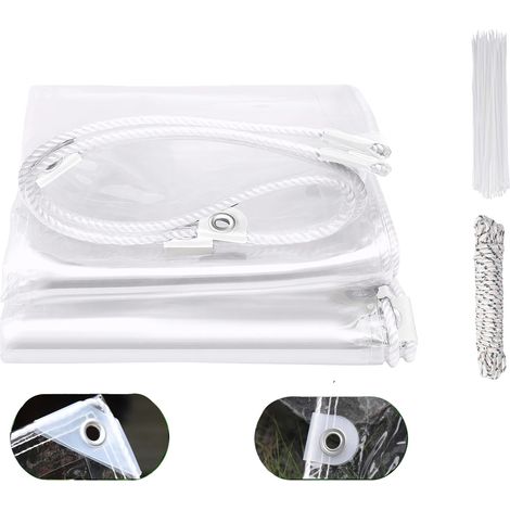 Bâche, Couverture de Pluie en PVC pour Extérieur, Imperméable, Design Résistant, Clair, H3 x L4m (1/2)