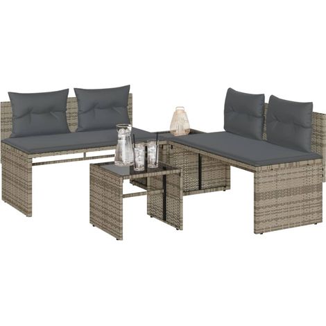 4-tlg. Garten-Sofagarnitur mit Kissen Grau Poly Rattan