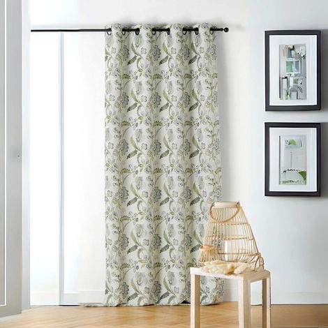 Rideau tamisant vintage floral Vert 140x240 cm