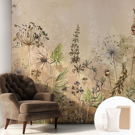 Tapete Vliestapete mit Kleber- abwaschbar - Raumgestaltung  Schlafzimmer Wohnzimmer Tapete Rustikale Blumen 250x250 cm (1/5)