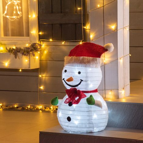 Déco de Noël bonhomme de neige extérieur, lumineuse avec LED incluse, 30x30x51 cm, rouge et blanc, ornement de jardin festif (1/5)