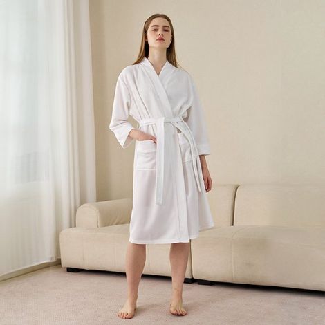 Bata de mujer de tejido gofrado con bolsillos, modelo de largo medio, transpirable y suave, pijama/ropa de estar por casa, azul, talla XXXL (1/5)