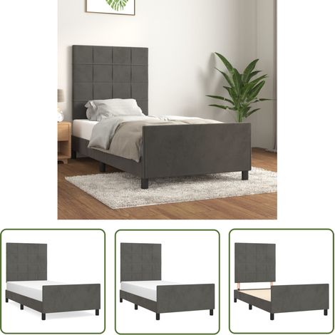 The Living Store Bettgestell ohne Matratze Dunkelgrau 100x200 cm Samt - Samtsofa - Bettessel - Doppelbett - Boxspringbetten - Lattenrost (1/5)