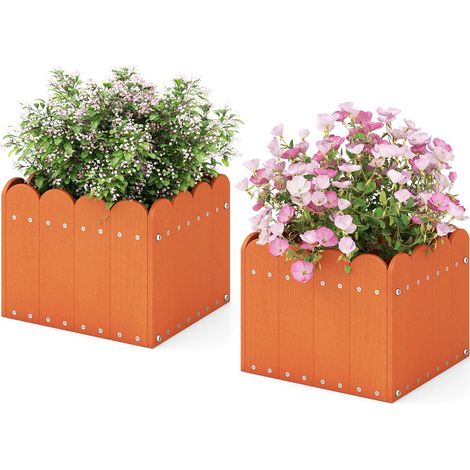 COSTWAY Paquete de 2 Jardineras Cuadradas, Maceteros de HDPE con Huecos de Drenaje, Verduras, Flores, Frutas, Macetas para Porche, Jardín, Balcón (Naranja,32 x 30 x 25 cm) (1/5)