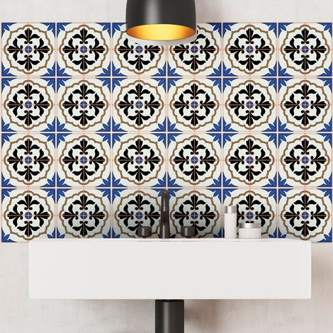 Sticker Mural Carrelage adhésif Cuisine Salle de Bain - 24 STICKERS CARREAUX DE CIMENT AZULEJOS ITALO - 24stickers15x15cm (1/5)