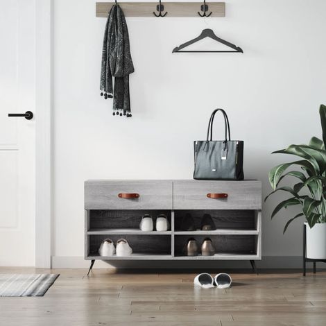 Banc à chaussures, Meuble d'entrée, Banc de Rangement sogris 102x35x55 cm bois d'ingénierie NKK56850 (1/5)
