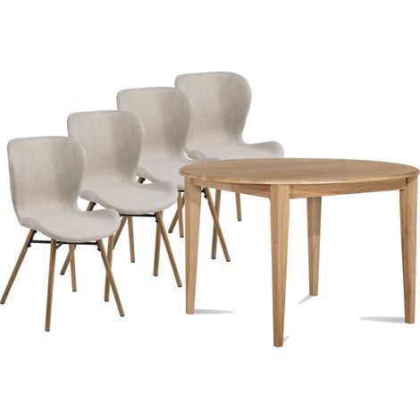Table ronde extensible pieds fuseau D115 + 4 chaises tissu - VICTORIA (1/5)