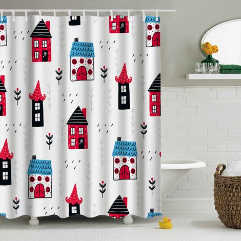 Rideau de douche 180 x 180 cm (Modèle 16) – Lavable en machine, polyester épais