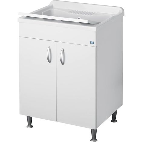 Lavatoio Bianco Misura L60 P50 H85 cm Lavapanni Interno Bagno Lavanderia Base Mobile idrofugo (1/4)