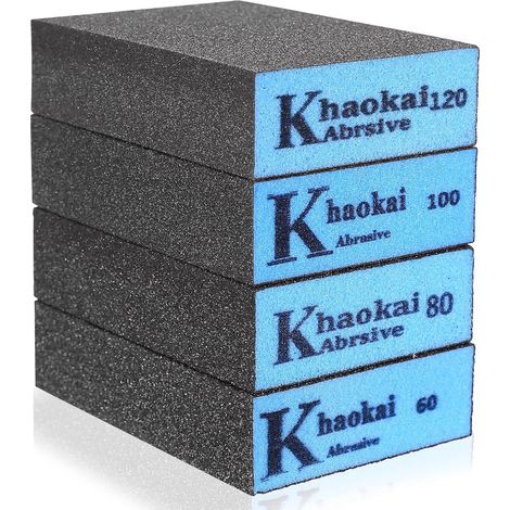 Lot de 4 blocs ponçage à la main d'éponges papier abrasif grossier et fin grains 60 80 100 120 (1/5)