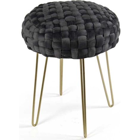 POUF PORTO IN VELLUTO CON GAMBE DORATE E TOP NERO 35 X H 43 CM