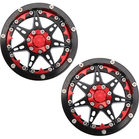 2 Pièces Jantes Beadlock en Alliage d'Aluminium Noir et Rouge pour Véhicules RC 1/10 SCX10, TRX4, TRX6 - Améliorations et Accessoires (1/5)
