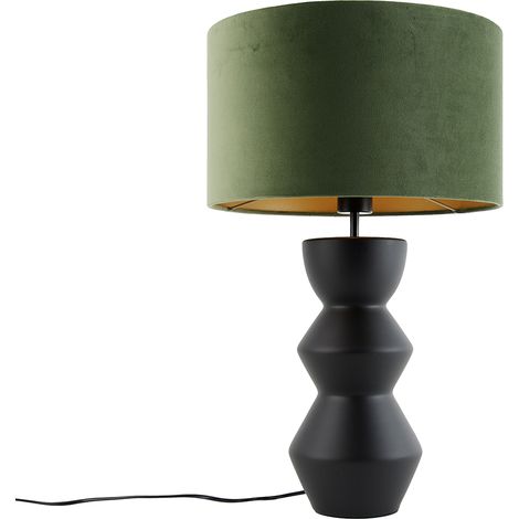 QAZQA Lampada da tavolo con paralume alisia - Design - Ceramico,Velluto - Verde/Nero - Tondo Max. 1 x Watt