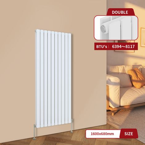 Warmehaus White Central Heating Radiator Flat Panel Vertical Double 1600x680mm (1/5)