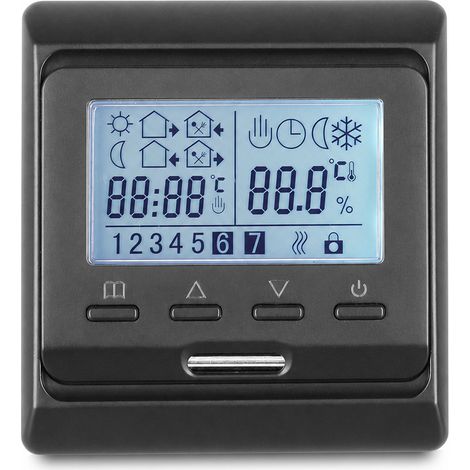 Thermostat WiFi E51.716 noir mat, LCD programmable hebdomadaire, 16 A pour chauffage électrique (1/5)