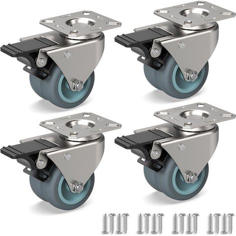 Roulettes pivotantes de 50 mm pour meubles - doubles roues - frein intégré - 40 kg/roue (1/5)