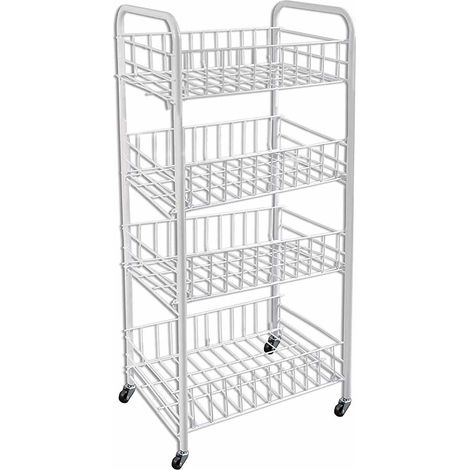Carrello in Metallo da Bagno portaoggetti con Quattro Ripiani scaffale Organizer Porta Oggetti con Ruote carrellino con rotelle (1/3)