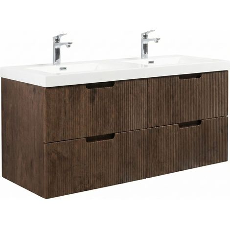 Set mobili da bagno Thermis 140 cm - Noce marrone - Mobile da bagno con doppio lavabo