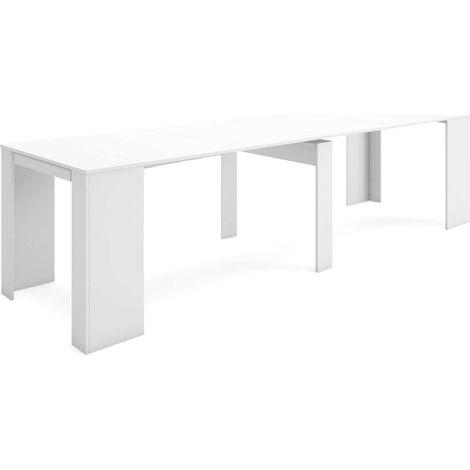 Mesa de comedor Estepona-01 de 90x58x77 cm con mecanismo telescópico extensible, color blanco mate (1/4)