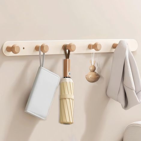 Porte-manteau Mural en Bois, Crochet Porte Manteau Mural Bois, Porte Manteau Crochets Patère Mural pour Salle de Bain Cuisine Chambre (Hêtre Naturel) (1/5)