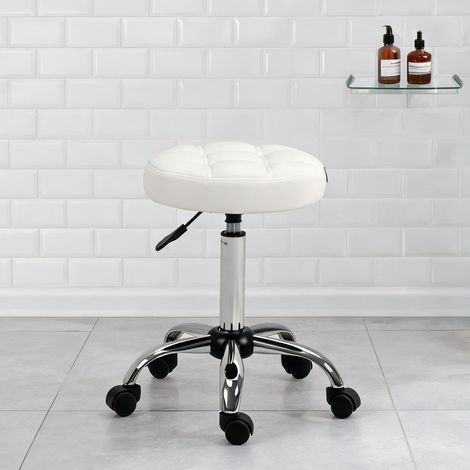 Tabouret coloris blanc en similicuir acier 35,5 x 35,5 x 67 cm (1/5)