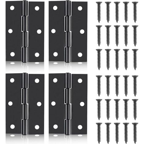 Lot de 4 charnières de porte de 6,3 cm en acier inoxydable - Pliables - Pour portes, armoires, armoires et caisses en bois - Avec vis de fixation (1/5)