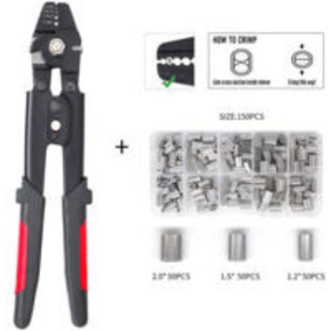 royaluxe-Pince à corde avec fonction coupante pour manchons en aluminium de 0,1 mm à 2,2 mm,avec 150 pièces 1,2/1,5/2 mm en aluminium à double barillet (1/5)