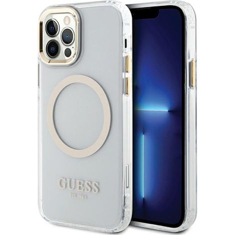 Coque Guess Metal Outline MagSafe pour iPhone 12 / iPhone 12 Pro (Transparent / Or) (1/5)