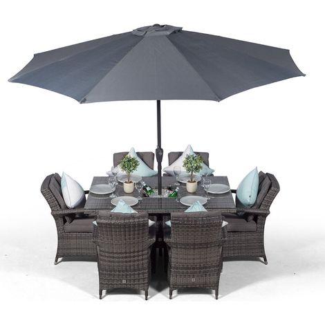 Arizona Rectangle 6 Seat Rattan Dining Set with Ice Bucket Drinks Cooler - Grey (1/5)