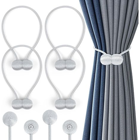 D'embrasses de Rideaux, 4 Embrasse Rideau Magnétiques Attaches Rideau, Attaches de Rideau, pour Décoration de Maison Bureau, Gris Clair