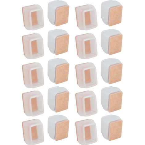 Lot de 20 protège-pieds de chaise en feutre de caoutchouc transparent rectangulaire, résistant aux rayures et au bruit, pour parquet. (1/5)
