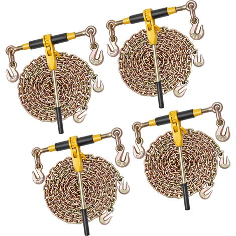 Mophorn Cadena de amarre con tensor, conjunto de 4 piezas, capacidad de carga de 3628,7 kg, carpeta de carga con mango antideslizante para asegurar mercancías en transporte y remolques de camión (1/5)