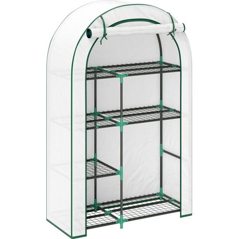 Serre ronde à toit arrondi avec portes et étagères, structure en acier et film isolant. Idéale pour les balcons, les jardins et les serres à tomates.. (1/5)