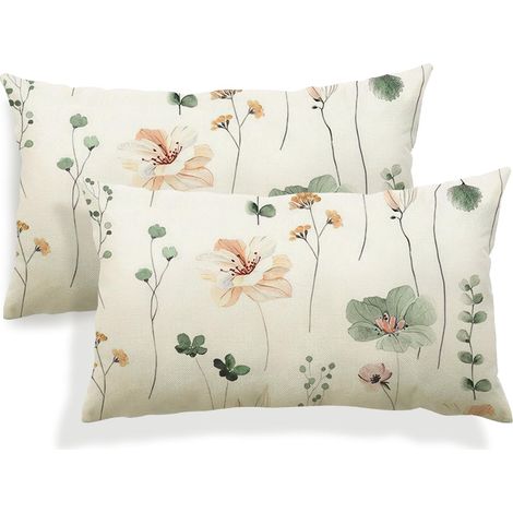 Housses de Coussin 30x50 Lot de 2 en Lin, Taies d’Oreiller Décoratives à Motif Floral Aquarelle, Coussins de Canapé Élégants pour Salon, Chambre, Lit, Jardin, Terrasse et Extérieur (1/5)