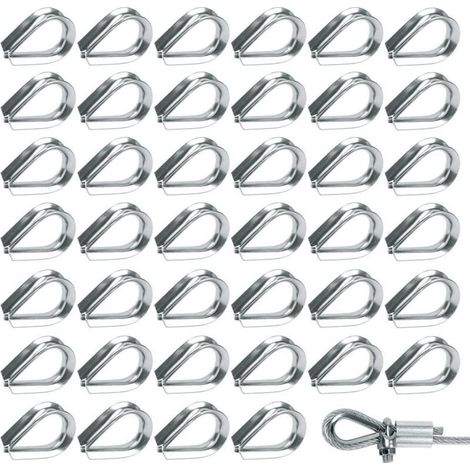50 Pièces M2 Cosses de Câble Métallique en Acier Inoxydable 304 Cosse Coeur pour Cable Acier pour Câble Métallique 2mm (1/5)