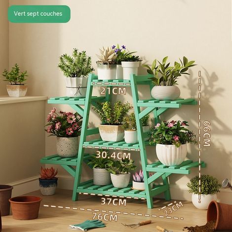 Présentoir à fleurs en échelle 7 marches vert, potager vertical pour plantes grasses et orchidées, meuble design pour jardin intérieur (1/4)