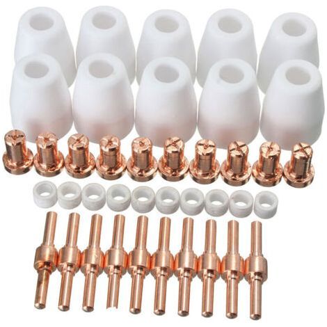 40-teiliges Zubehörset für Plasmaschneider – Keramikdüsen und -elektroden – Kompatibel mit PT-31, LG-40, CUT-40 und 50 – Maximale Schnittstärke 30 mm (1/5)
