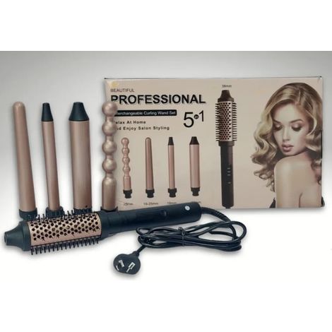 TrAdE Shop Traesio - Set Professionale 5in1 Arricciacapelli Spazzola Ricci Accessori Intercambiabili Styling - (1/2)