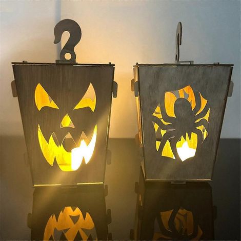 Citrouille lumineuse en bois pour Halloween, lanterne fantôme citrouille lumineuse, boîte d'ombre, décoration d'Halloween A (1/5)