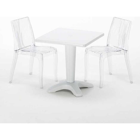 Weiß Quadratisch Tisch und 2 Stühle Farbiges Polypropylen-Innenmastenset Grand Soleil Dune Terrace - Transparent