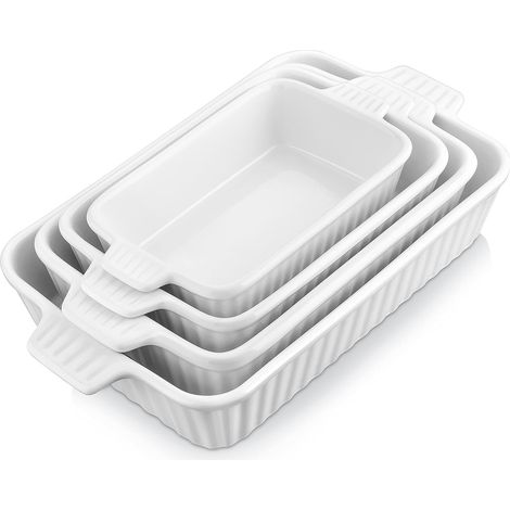 Série BAKE, Plats à Four en Céramique Blanc, 3020ml, 2080ml, 1480ml, 850ml, Plats à Gratin avec Poignées, Passe au Lave-vaisselle, pour Cuisson et Gratin (1/5)