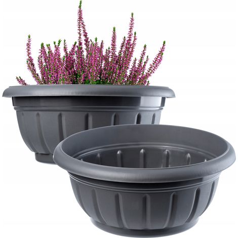 KADAX Blumenschale, runde Pflanzschale, Pflanzkübel aus Kunststoff, wetterfester Blumenkübel für Auß