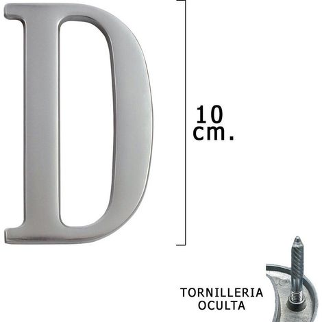 Metallbuchstabe "D" Silber Matt 10 cm. mit versteckten Schrauben (Blister 1 Stück)
