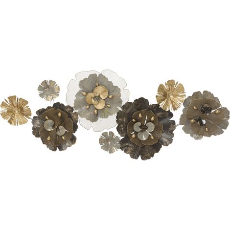 Pannello decorativo da parete Bungy a fiori in ferro oro, bronzo e argento 149x61 cm (1/5)