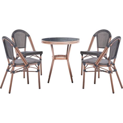 Set da pranzo da giardino a 4 posti con tavolo rotondo in rattan PE e sedie con struttura in alluminio grigio Rifreddo