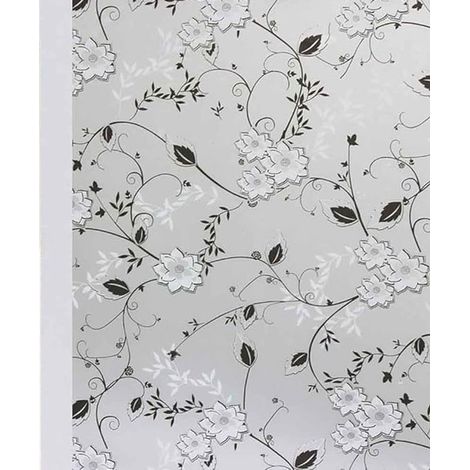 Film pour fenêtre - Film autocollant pour fenêtre - Installation facile - 50200cm - Verre dépoli avec fleurs - noir, blanc - Autocollant - PVC - Papier peint autocollant pour Décoration (1/3)