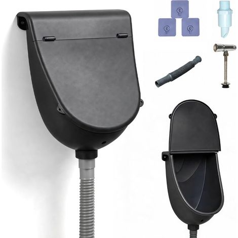 Urinoir mural pour homme, 38,5 x 28,5 x 18 cm, urinoir en plastique, simple et sans eau, portable, séparateur d'urine, chasse d'eau et tuyau de vidange, pour camping, jardin, cave, chantier (1/5)